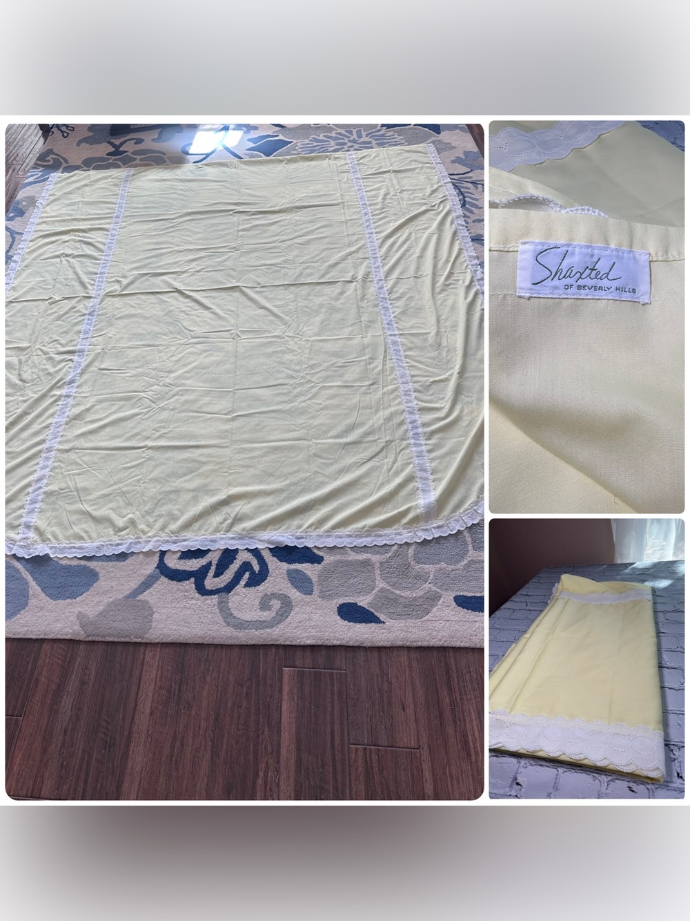 Shaxted of Beverly Hills Vintage Bed Sheet 88“ x 80“ Pastel Yellow with trim